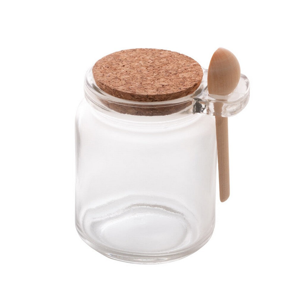 POTE DE VIDRO BOROSSILICATO C/ COLHER DE BAMBU E TAMPA ROALHA 240ML