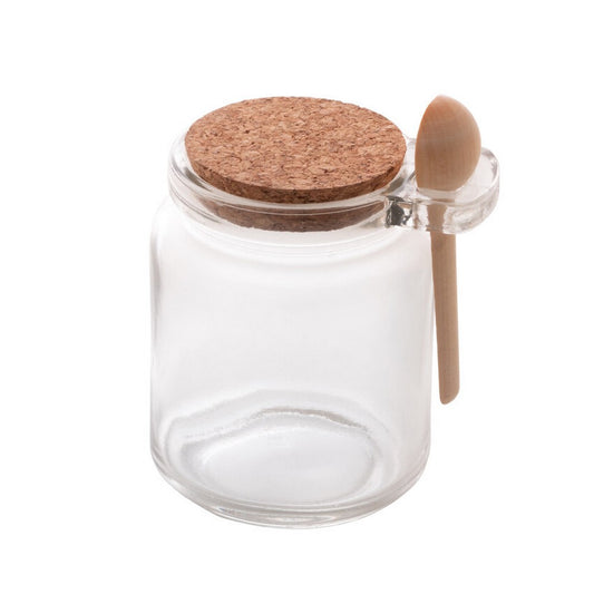 POTE DE VIDRO BOROSSILICATO C/ COLHER DE BAMBU E TAMPA ROALHA 240ML