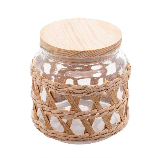 Pote de Vidro com Tampa de Madeira e Sisal-M - DoceLar Loja