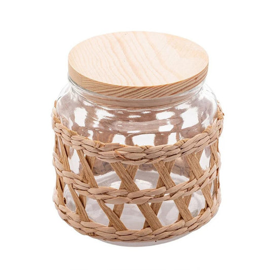 Pote de Vidro com Tampa de Madeira e Sisal-M - DoceLar Loja