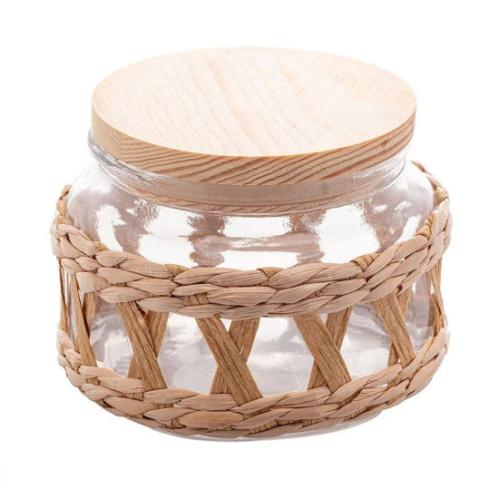 Pote de Vidro com Madeira e Sisal-P - DoceLar Loja