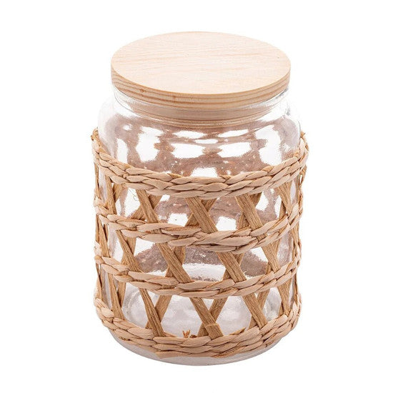 Pote de Vidro com Tampa de Madeira e Sisal-G - DoceLar Loja