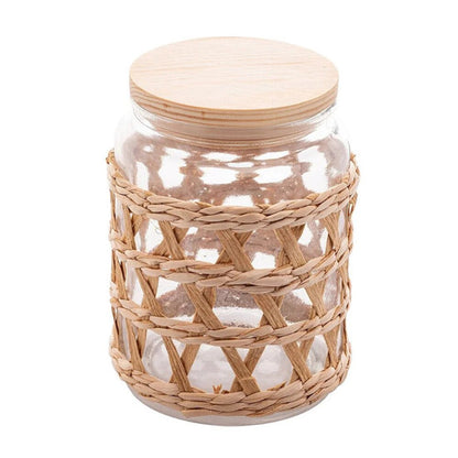 Pote de Vidro com Tampa de Madeira e Sisal-G - DoceLar Loja