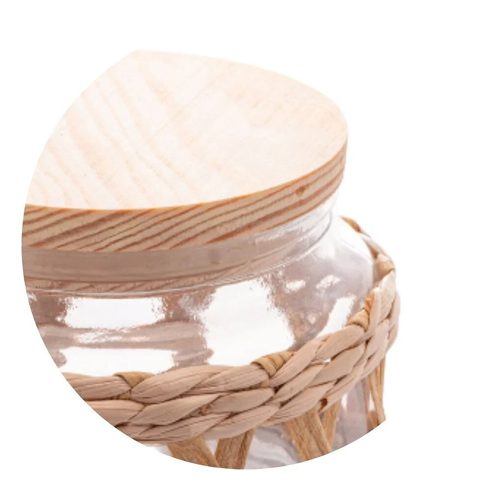 Pote de Vidro com Madeira e Sisal-P - DoceLar Loja