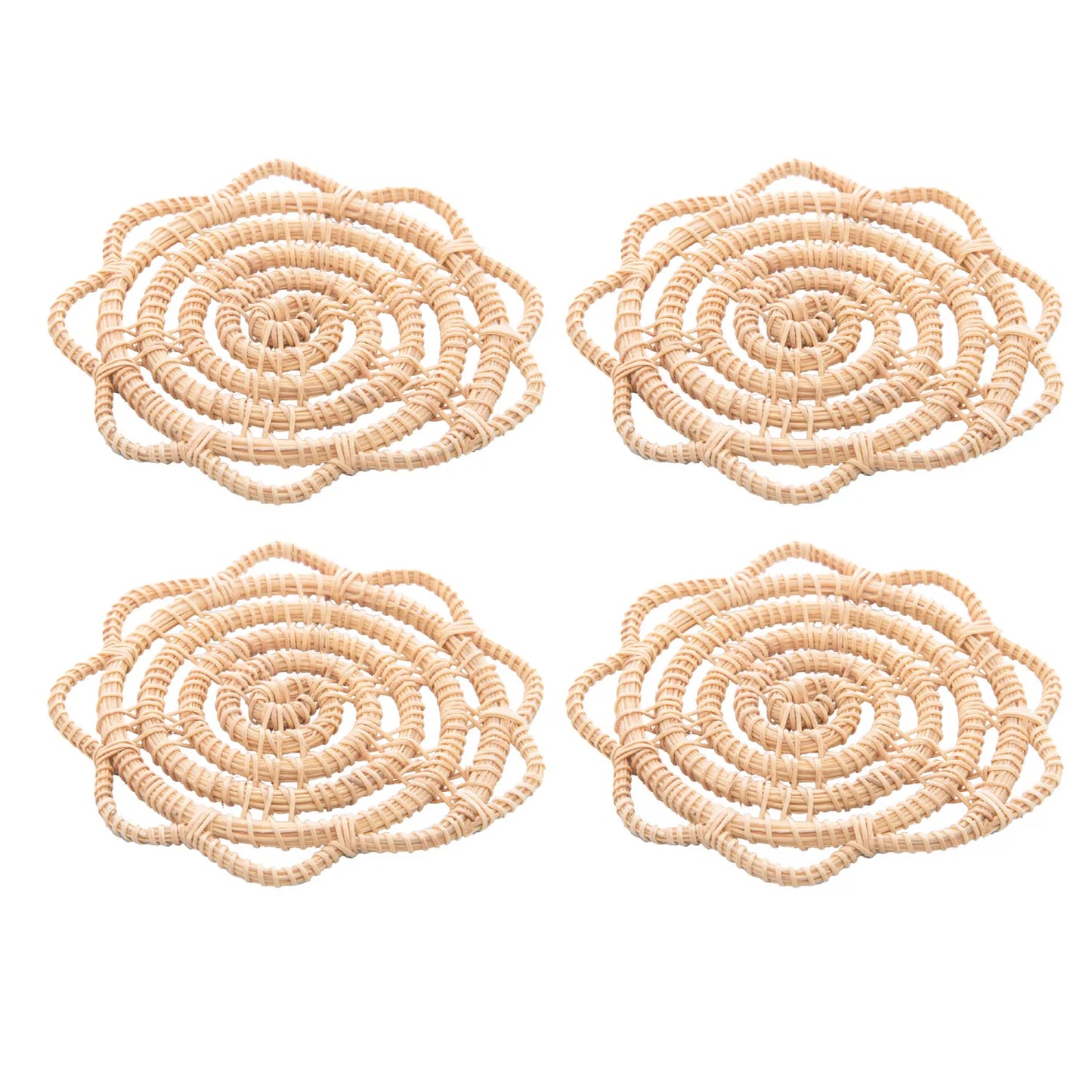 CJ 4 PORTA COPO DE FIBRA NATURAL FLOR PALM 10CM