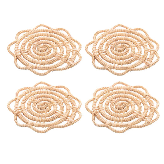 CJ 4 PORTA COPO DE FIBRA NATURAL FLOR PALM 10CM