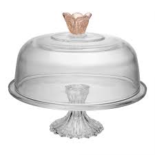 PRATO P/ BOLO DE VIDRO COM PE E TAMPA FLOWER 30CM X 29CM