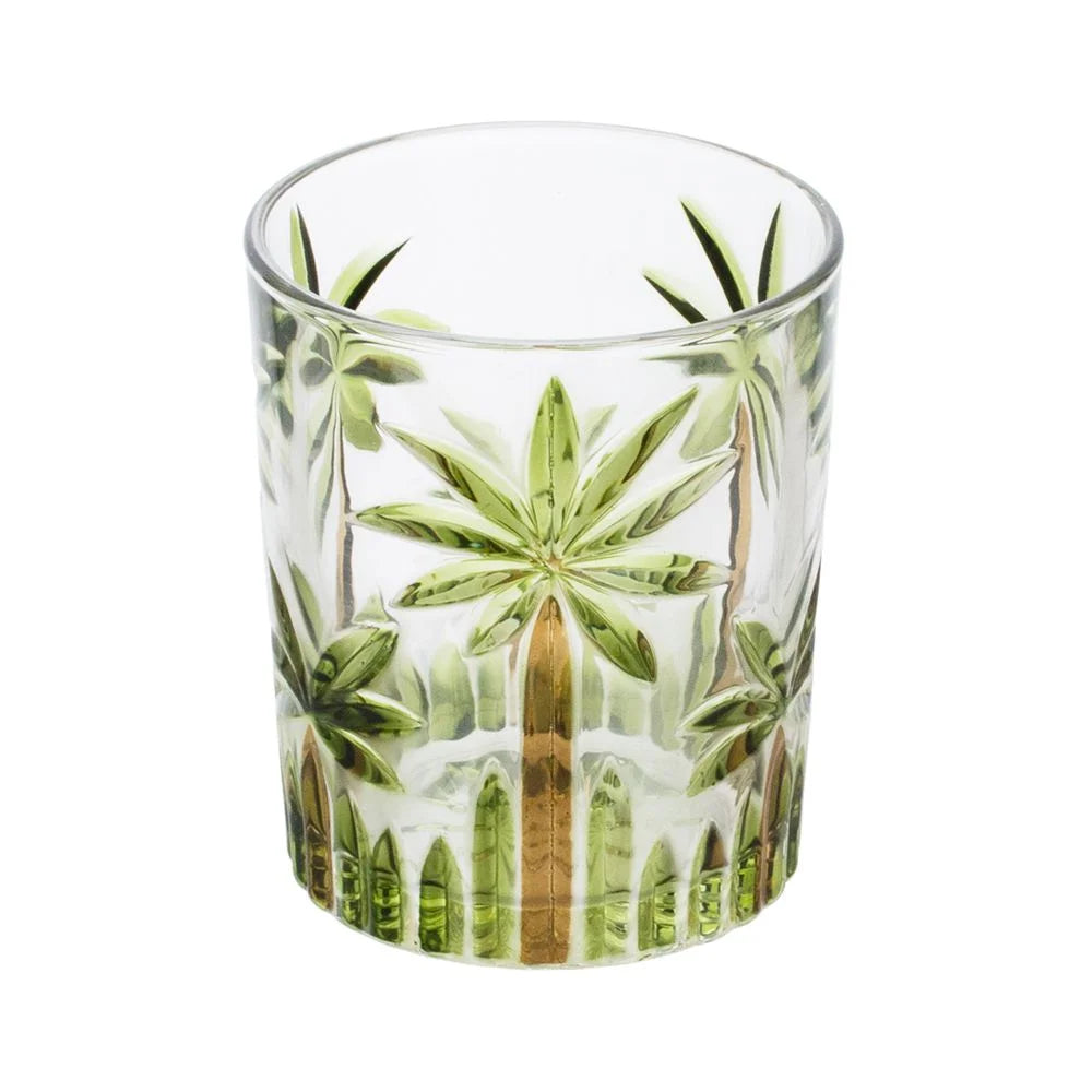 Cj 6 Copos Baixos de Cristal Palm Tree HandPaint - DoceLar Loja