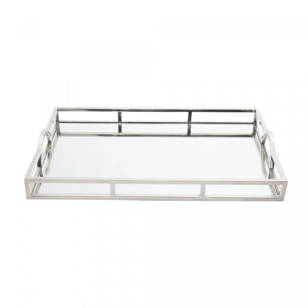 BANDEJA DE AÇO INOX DETALHE ALÇA COM ESPELHO 56CM X 36CM X 6,5CM