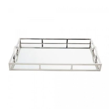 BANDEJA DE AÇO INOX DETALHE ALÇA COM ESPELHO 56CM X 36CM X 6,5CM