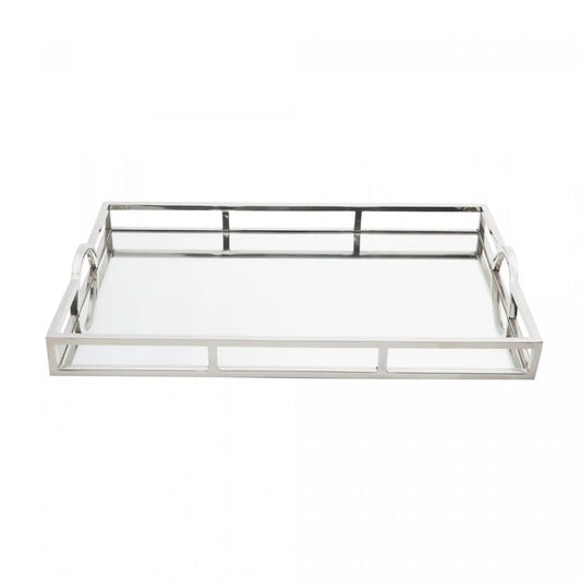 BANDEJA DE AÇO INOX DETALHE ALÇA COM ESPELHO 56CM X 36CM X 6,5CM
