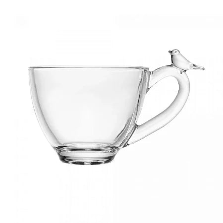 CJ 4 XICARAS DE CHA DE CRISTAL ECOLOGICO COM PIRES BIRD 180ML