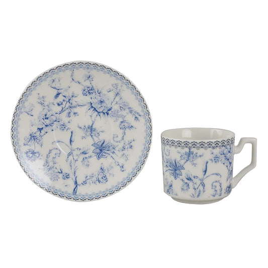 Jogo de 8 peças para chá Hortênsia em new bone china 220ml azul