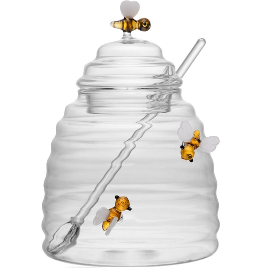 MELEIRA DE VIDRO BOROSSILICATO COM TAMPA E PEGADOR LOVELY BEE 470ML