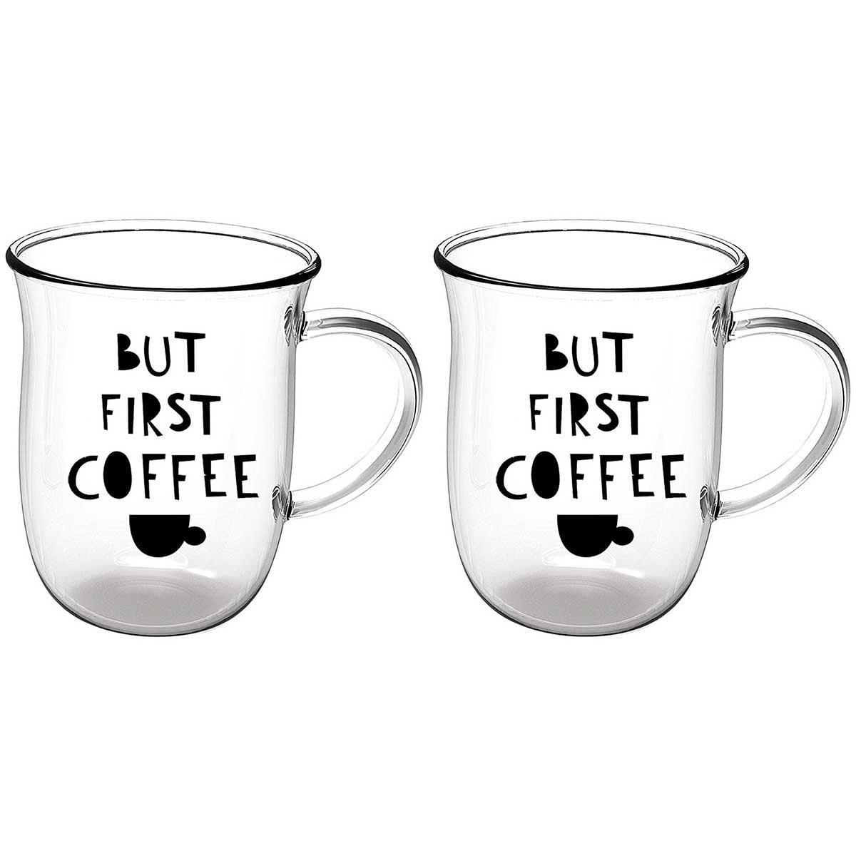 Jogo de 2 Xícaras Coffee Time em Vidro Borossilicato - DoceLar Loja