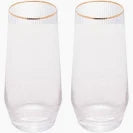 CJ 2 COPOS ALTOS DE VIDRO C/ BORDA DOURADA LINES 400ML