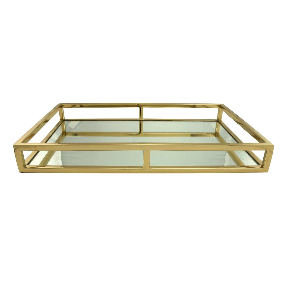 Bandeja Aço Inox com Espelho Dourada - DoceLar Loja