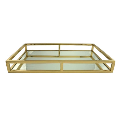 Bandeja Aço Inox com Espelho Dourada - DoceLar Loja