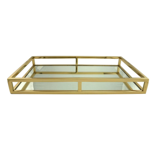 Bandeja Aço Inox com Espelho Dourada - DoceLar Loja