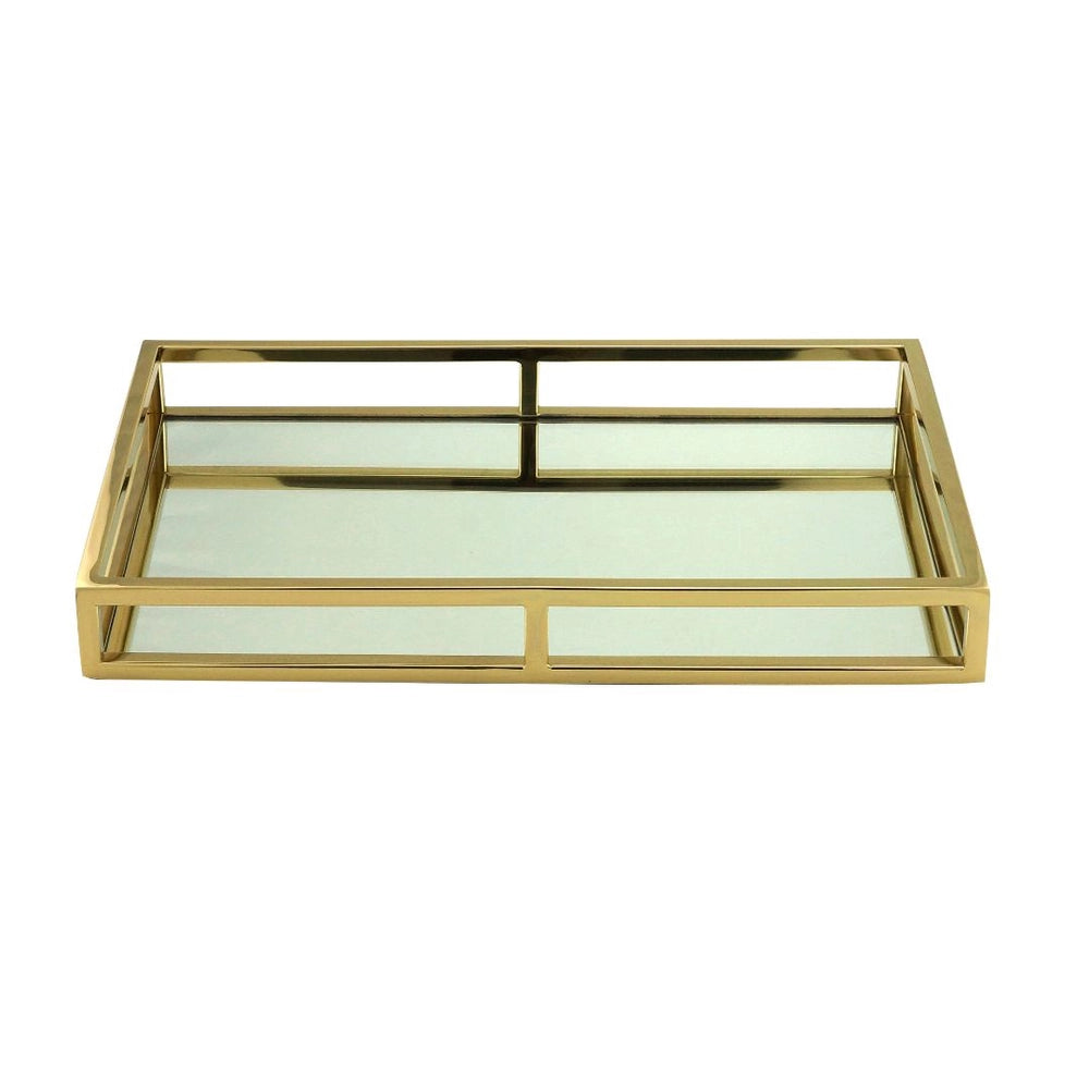 Bandeja Aço Inox com Espelho Dourada - DoceLar Loja