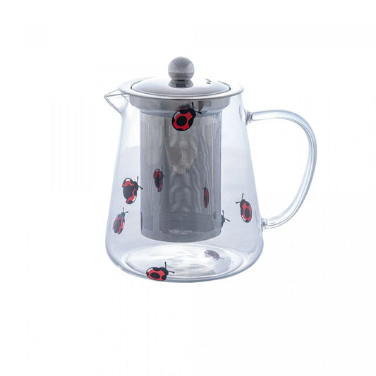 Chaleira de Vidro Borossilicato com Filtro de Aço Inox Ladybug 750ml - DoceLar Loja