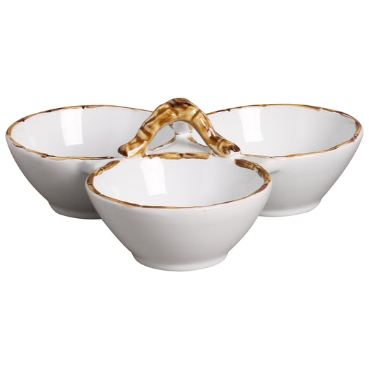 Petisqueira 3 Divisórias Borda de Bambu Natural - DoceLar Loja