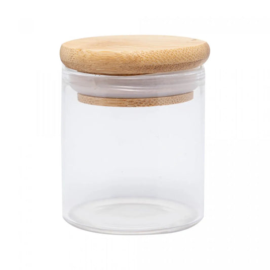 Porta Mantimento de Vidro Borossilicato com Tampa de Bambu 90ml - DoceLar Loja