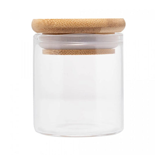 Porta Mantimento de Vidro Borossilicato com Tampa de Bambu 90ml - DoceLar Loja