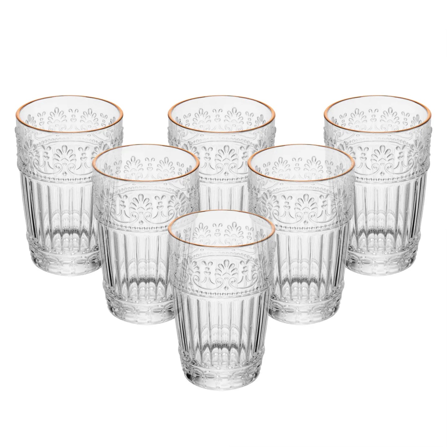 CONJUNTO 6 COPOS MAUVE COM FIO DE OURO 350ML CRISTAL ECOLOGICO WOLFF