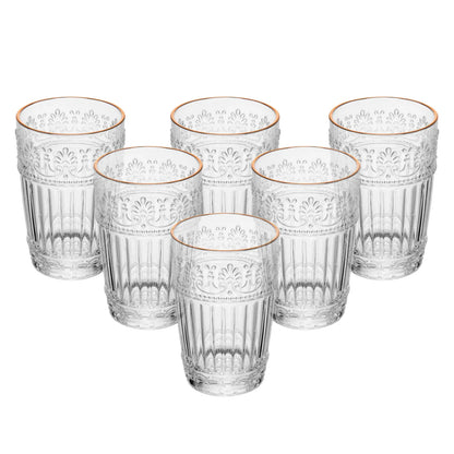 CONJUNTO 6 COPOS MAUVE COM FIO DE OURO 350ML CRISTAL ECOLOGICO WOLFF