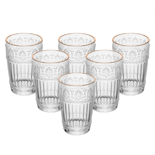 CONJUNTO 6 COPOS MAUVE COM FIO DE OURO 350ML CRISTAL ECOLOGICO WOLFF
