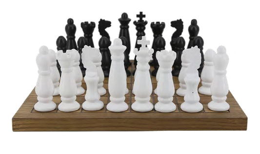 PECA DECORATIVA EM MADEIRA - XADREZ - BRANCO E PRETO - 45.5X45.5X17.5CM