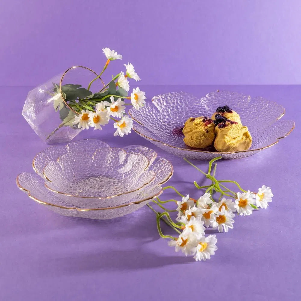 Bowl Cristal Martelado com Borda Dourada Taj Flor-G - DoceLar Loja