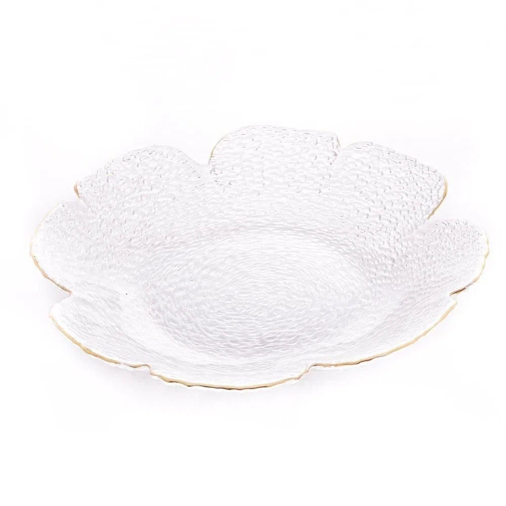 Bowl Cristal Martelado com Borda Dourada Taj Flor-G - DoceLar Loja