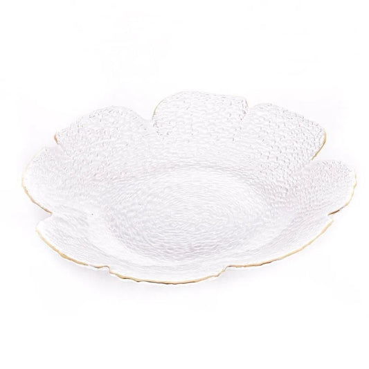 Bowl Cristal Martelado com Borda Dourada Taj Flor-G - DoceLar Loja