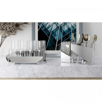 PORTA TALHERES DE ACO INOX ORIGAMI 26CM X 9CM X 13CM