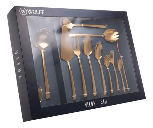 FAQUEIRO 54 PECAS DE ACO INOX COM CAIXA LITOGRAFADA VIENA DOURADO