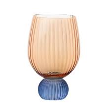 TAÇA DE VIDRO LARANJA COM BASE AZUL 400ML