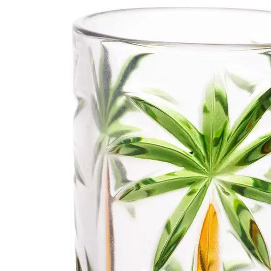 Conjunto 6 Copos Altos de Cristal Palm Tree Handpaint - DoceLar Loja