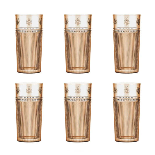 Jogo de 6 copos altos Abelha em vidro 350ml A15cm cor caramelo