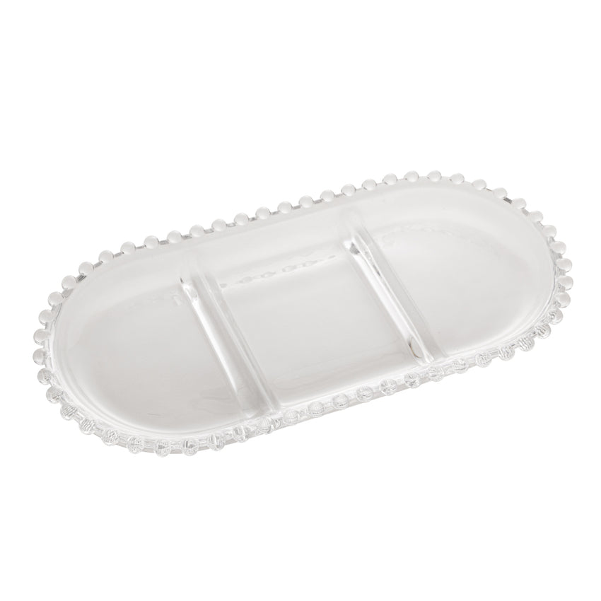 PETISQUEIRA DE CRISTAL COM 3 DIVISÕES OVAL PEARL 30X15X2CM