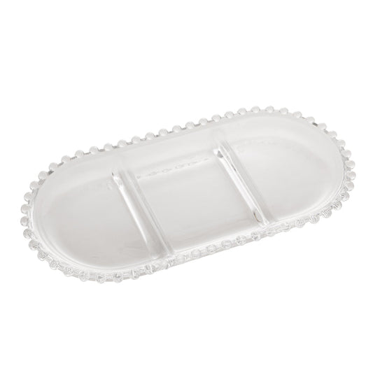 PETISQUEIRA DE CRISTAL COM 3 DIVISÕES OVAL PEARL 30X15X2CM