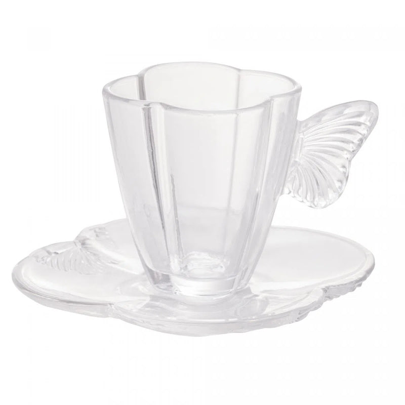 Conjunto 4 Xícaras de Chá de Vidro com Pires Butterfly 180ml - DoceLar Loja