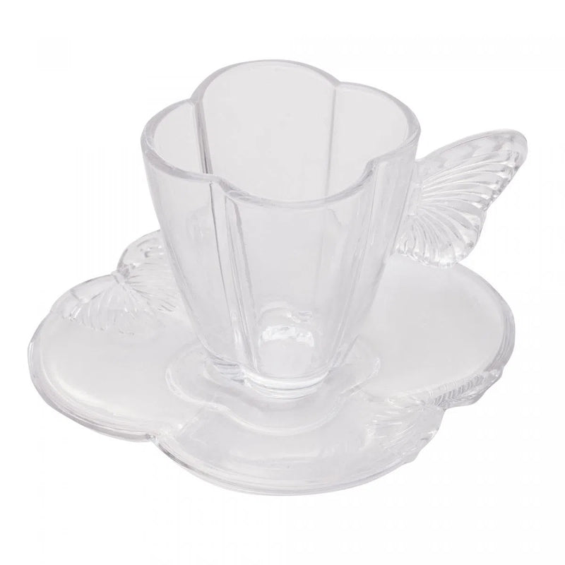 Conjunto 4 Xícaras de Chá de Vidro com Pires Butterfly 180ml - DoceLar Loja