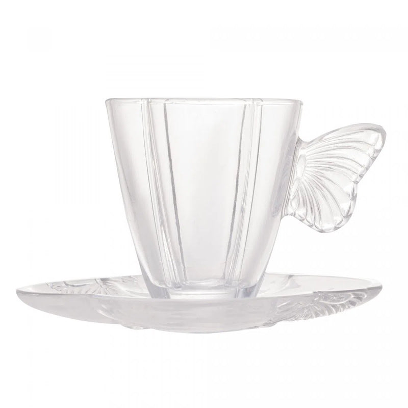 Conjunto 4 Xícaras de Chá de Vidro com Pires Butterfly 180ml - DoceLar Loja