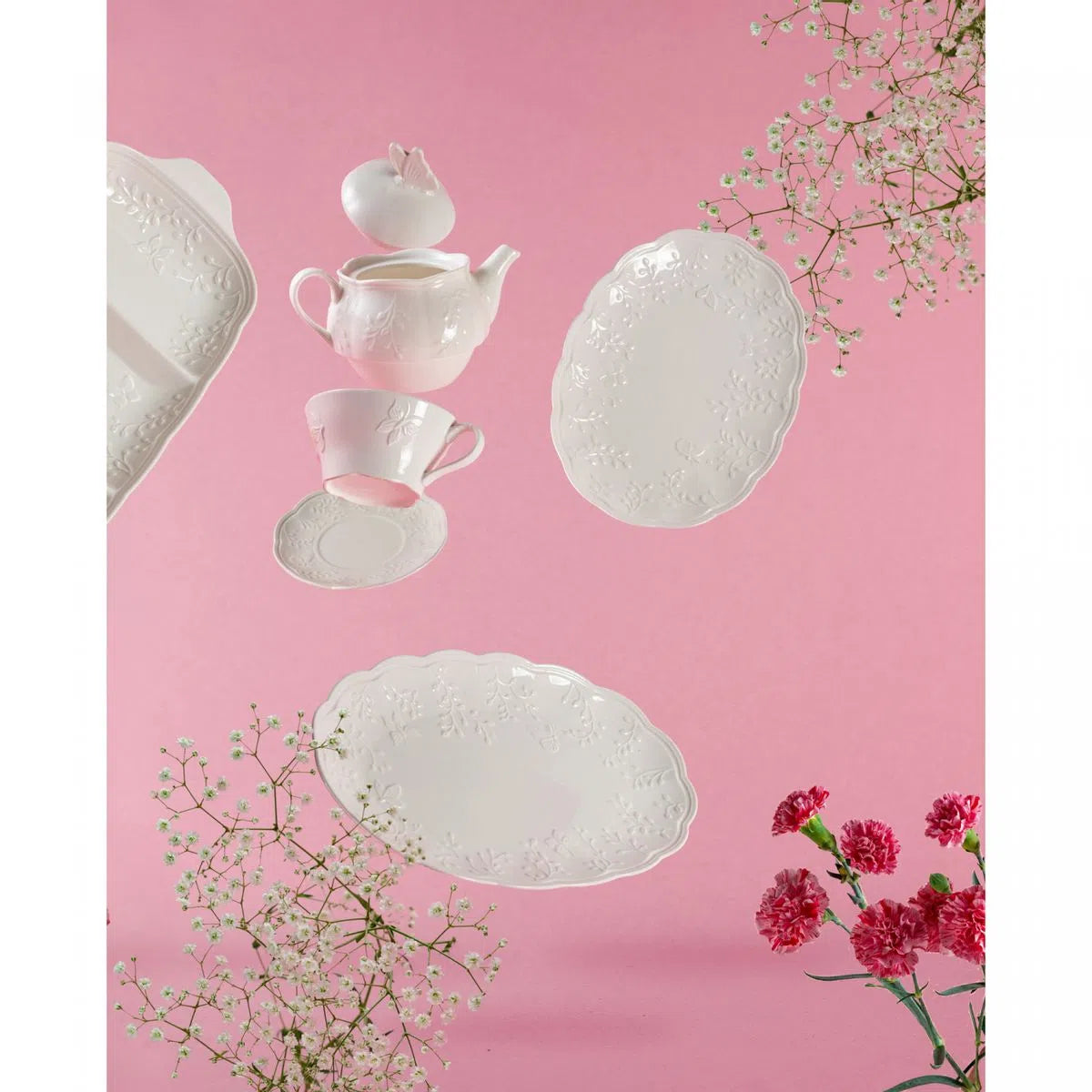 Travessa de Porcelana New Bone Butterfly Flower - DoceLar Loja