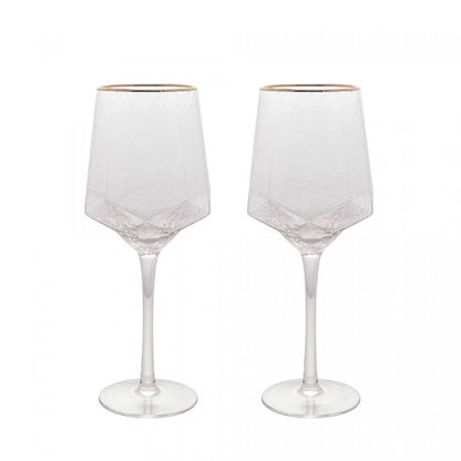 Cj 2 Taças de Vinho de Cristal com Fio de Ouro Taj 600ml - DoceLar Loja