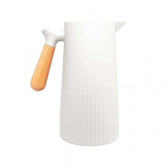 Garrafa Térmica de Plástico com Cabo de Madeira New Nórdica Branca 1L - DoceLar Loja