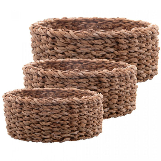Conjunto 3 Cestas Redondas de Fibra Natural - DoceLar Loja