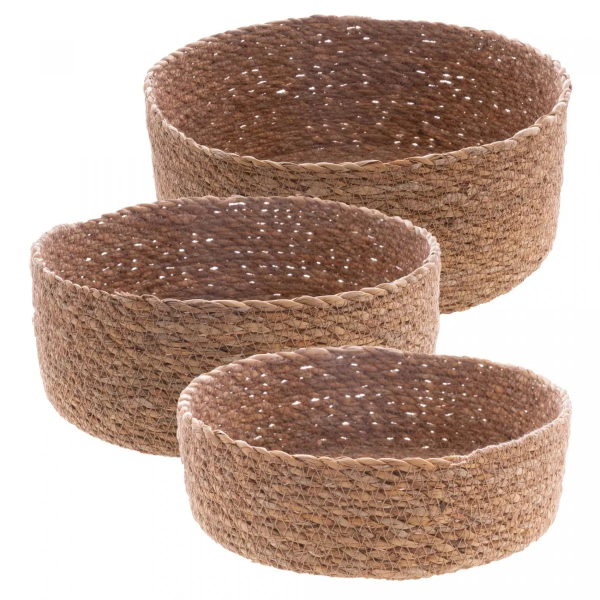 Conjunto 3 Cestos Redondos Retos de Fibra Natural - DoceLar Loja